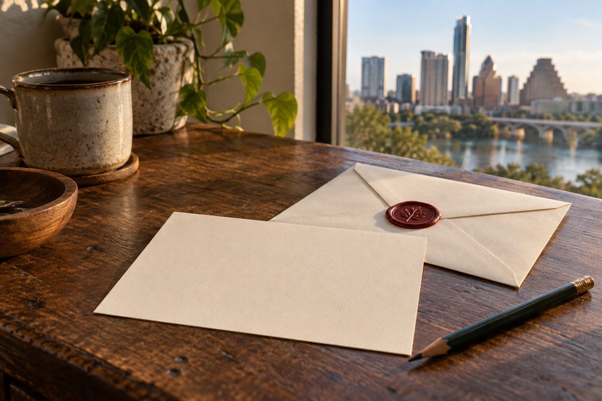 A plain request card beside a sealed envelope