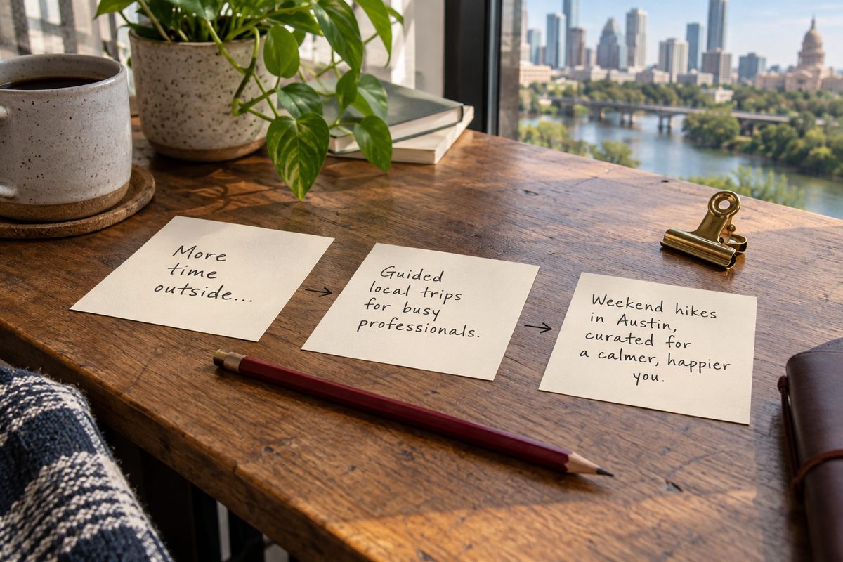 Rough business notes beside a clear offer sentence
