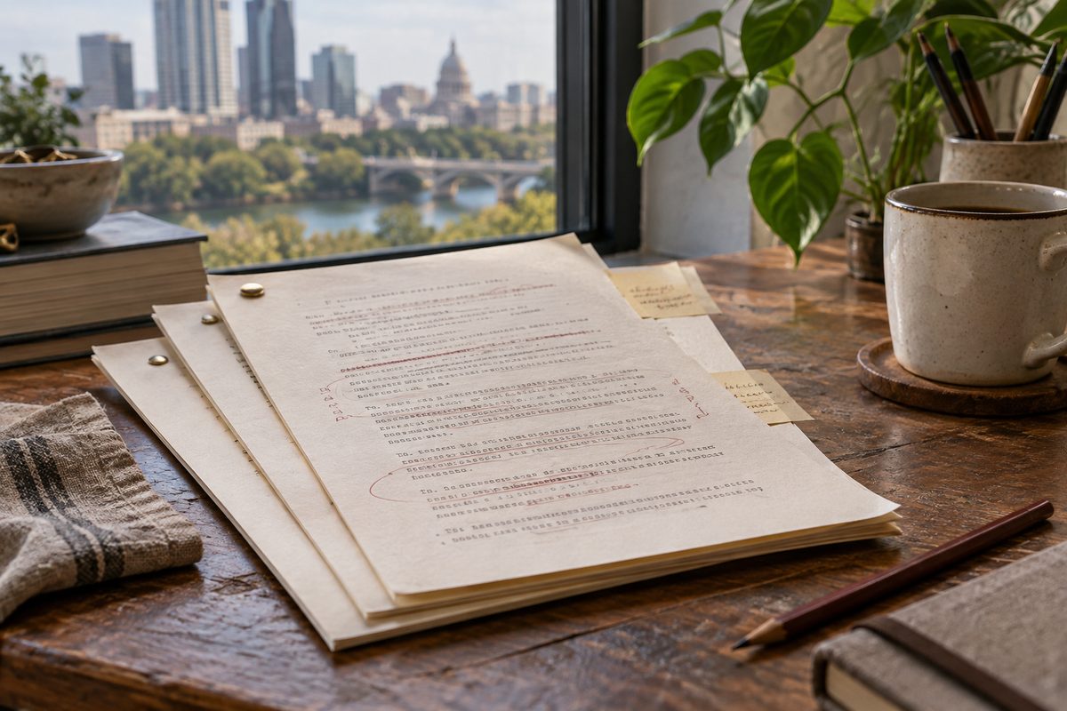 A stack of page revisions with corner notes