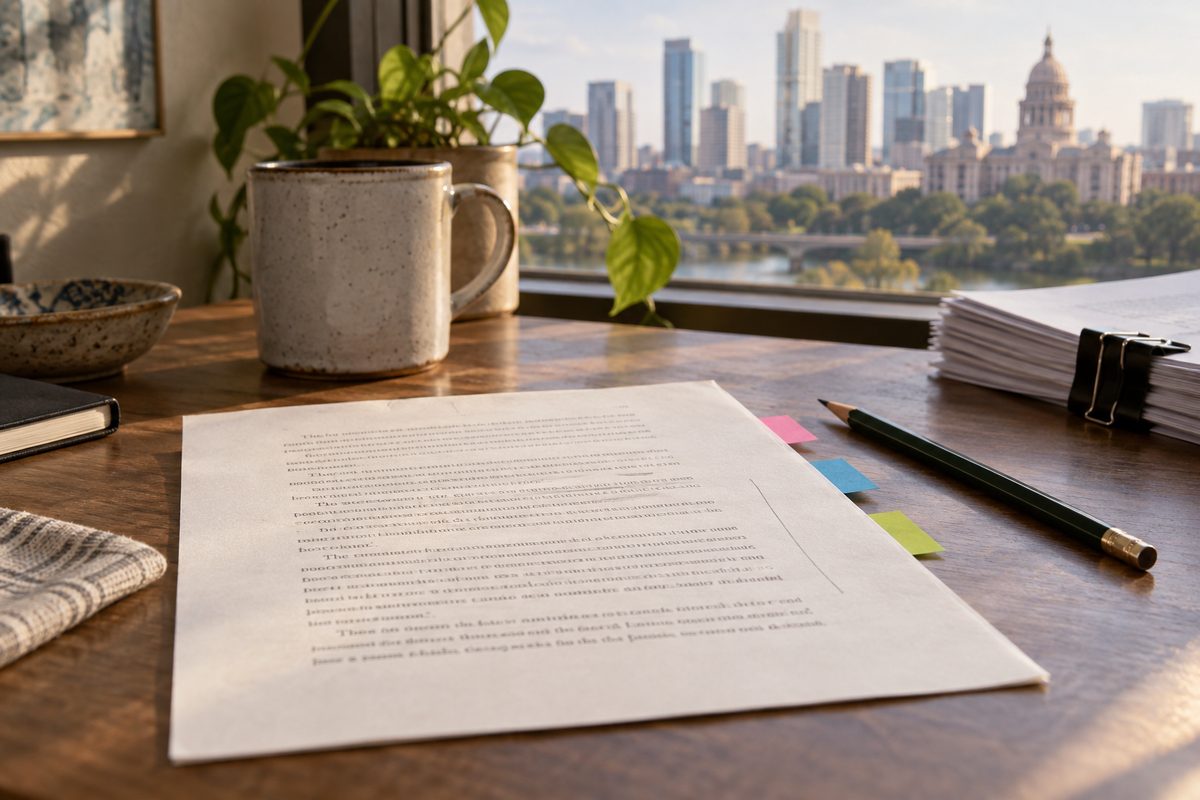 A stack of page revisions with corner notes
